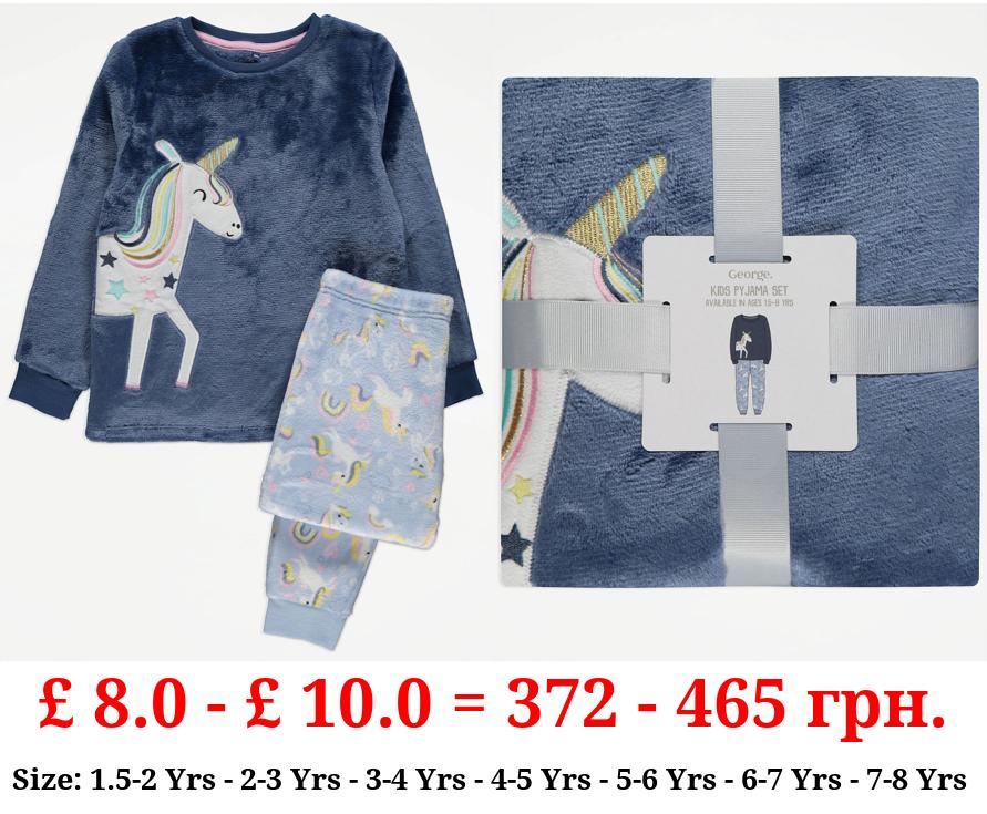 Navy Unicorn Star Fleece Pyjamas