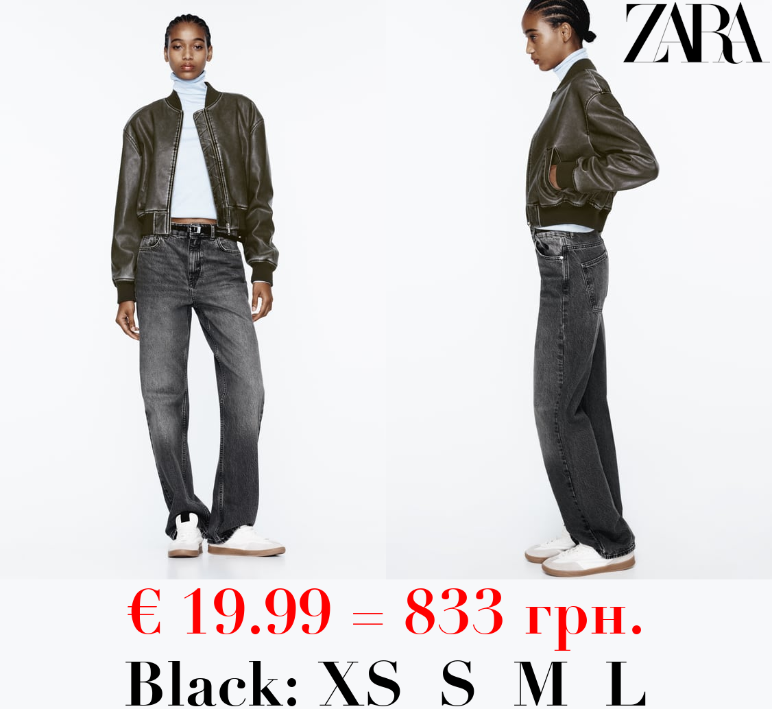 WORN EFFECT LEATHER EFFECT BOMBER JACKET