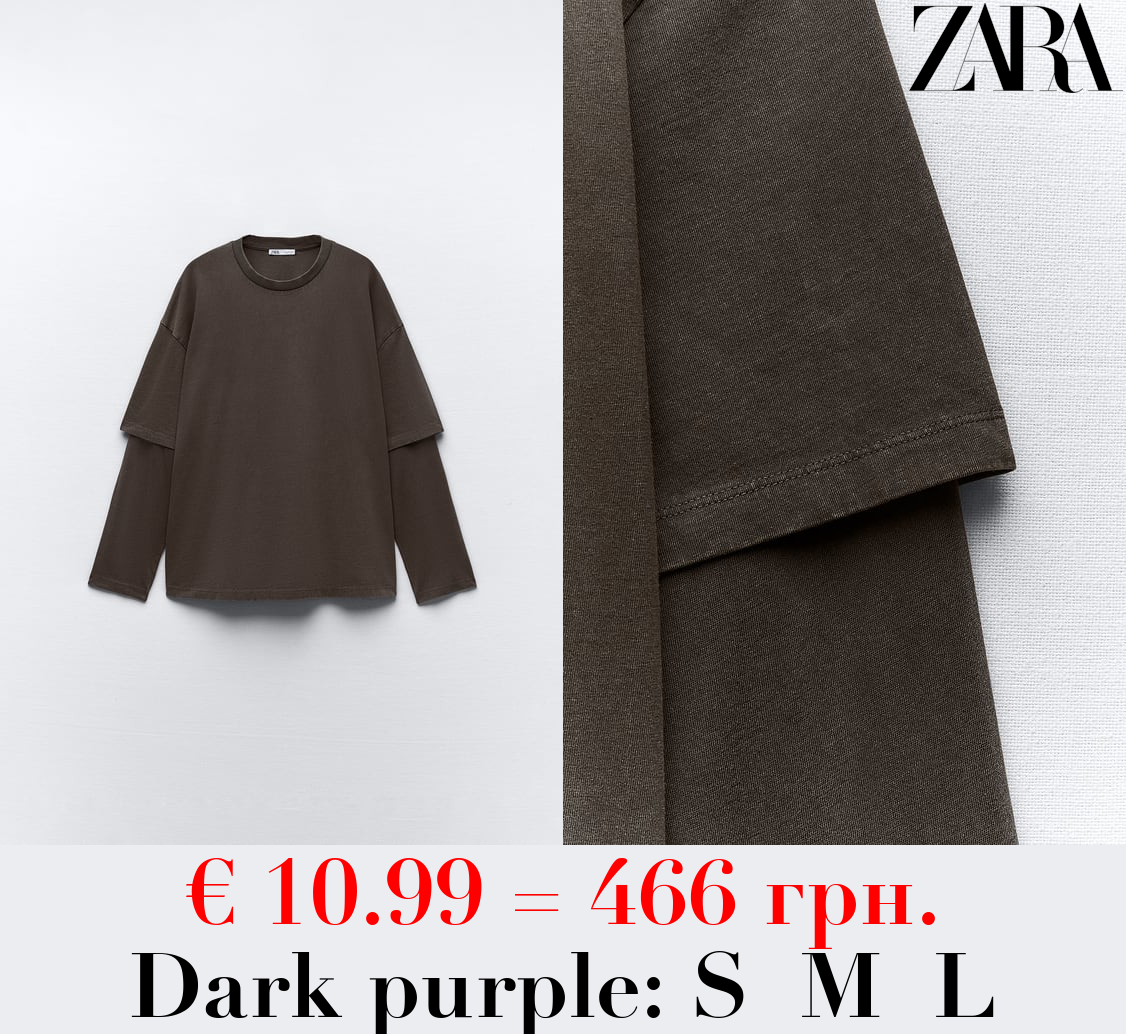 FADED-EFFECT DOUBLE-SLEEVE T-SHIRT