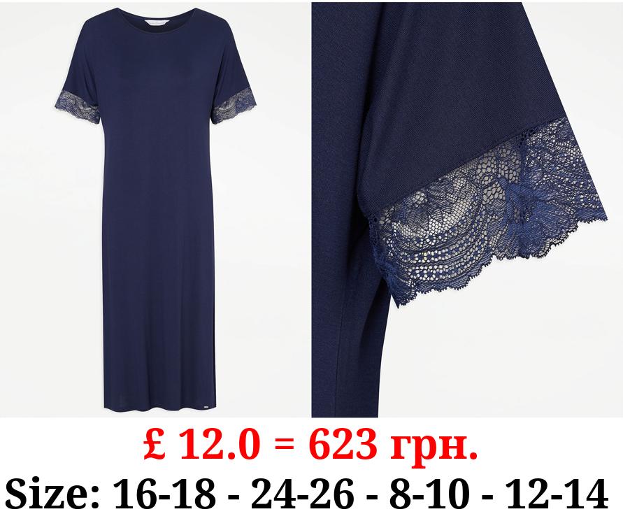 Entice Navy Lace Trim Nightdress