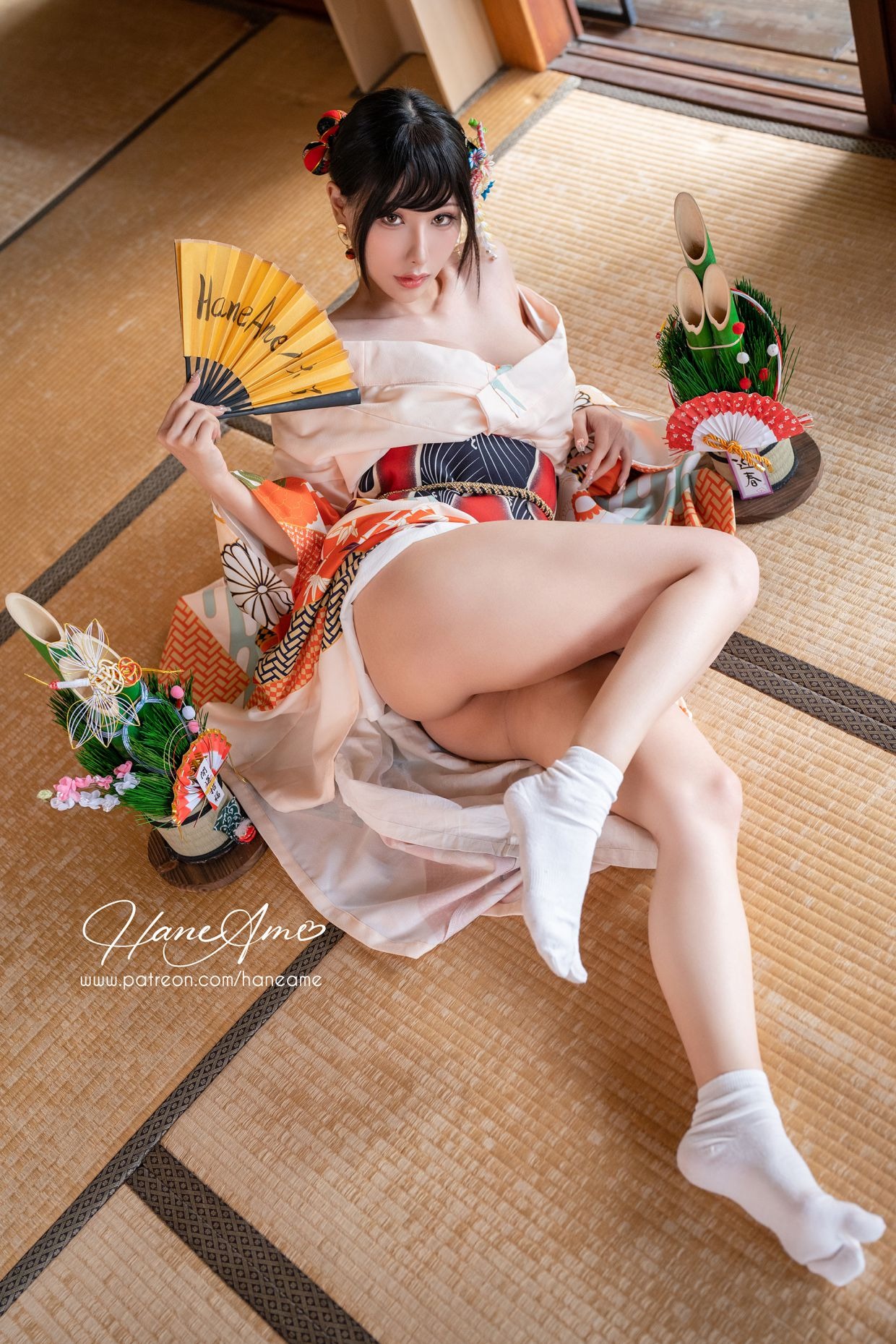 HaneAme 雨波 — Flower Print Kimono Girl 27
