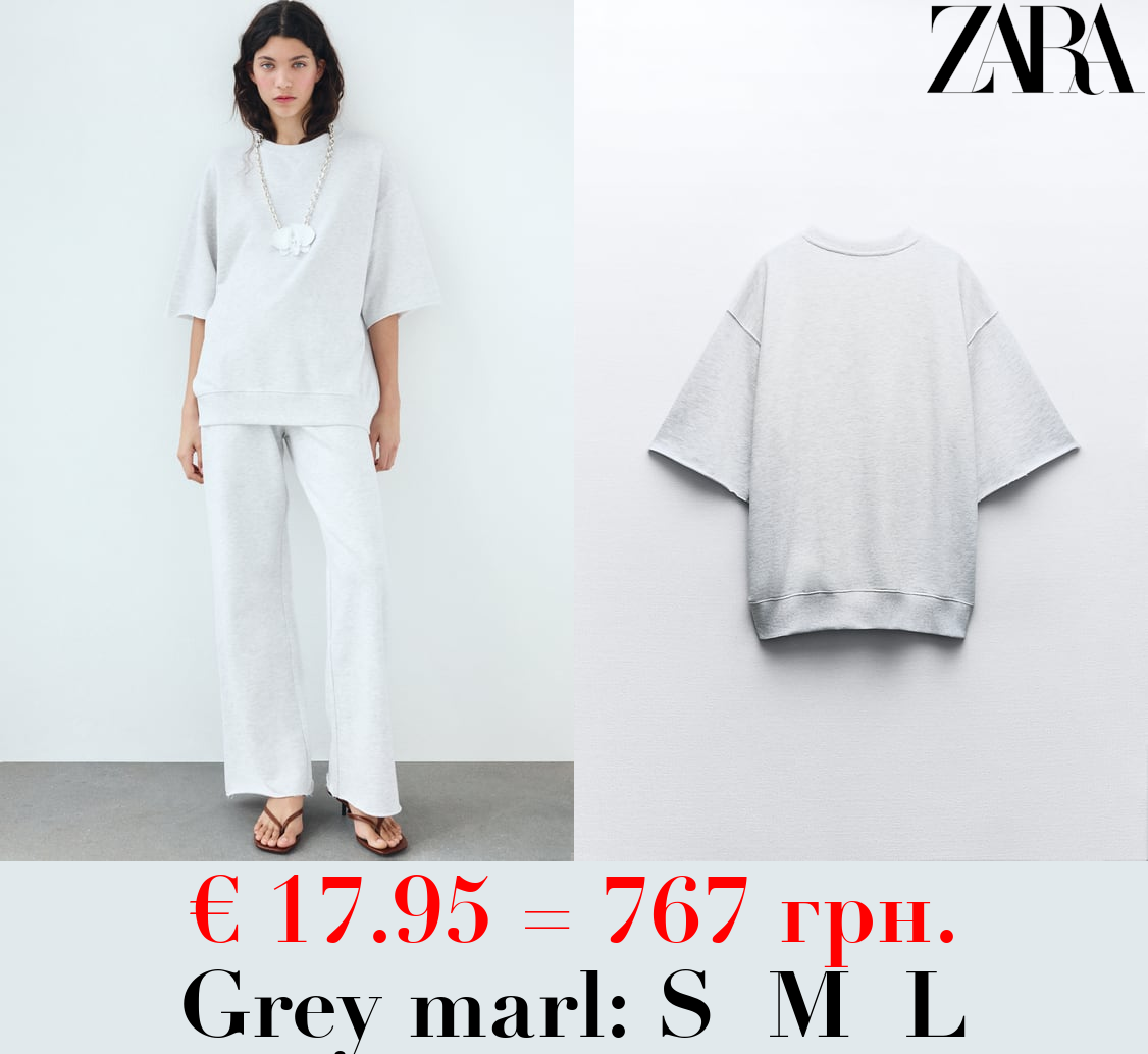 FADED-EFFECT SHORT SLEEVE PLUSH SWEATSHIRT