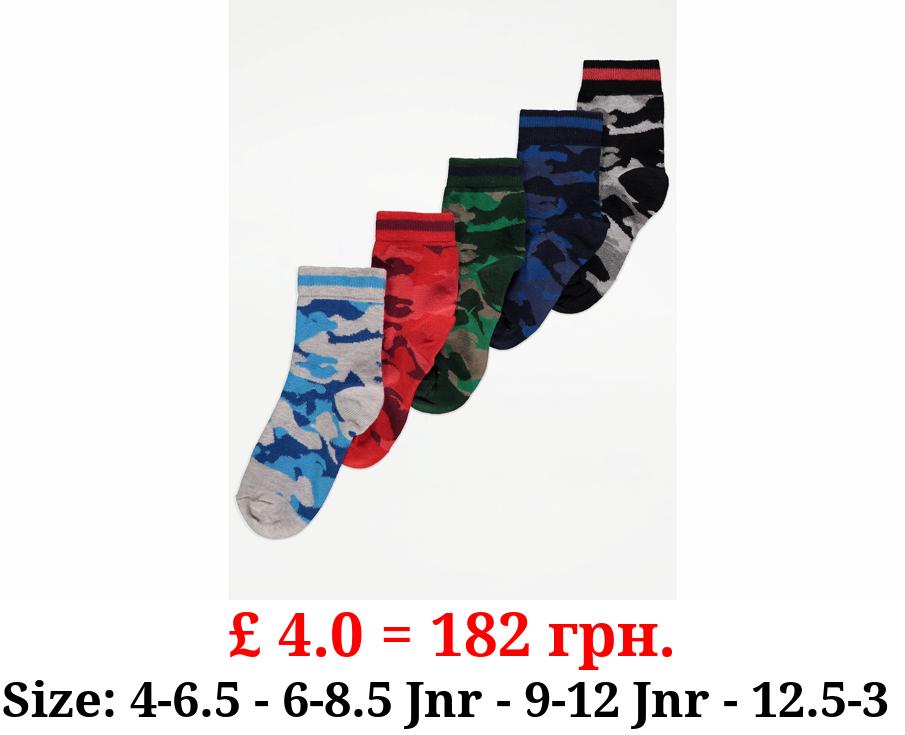 Camouflage Cotton Rich Ankle Socks 5 Pack