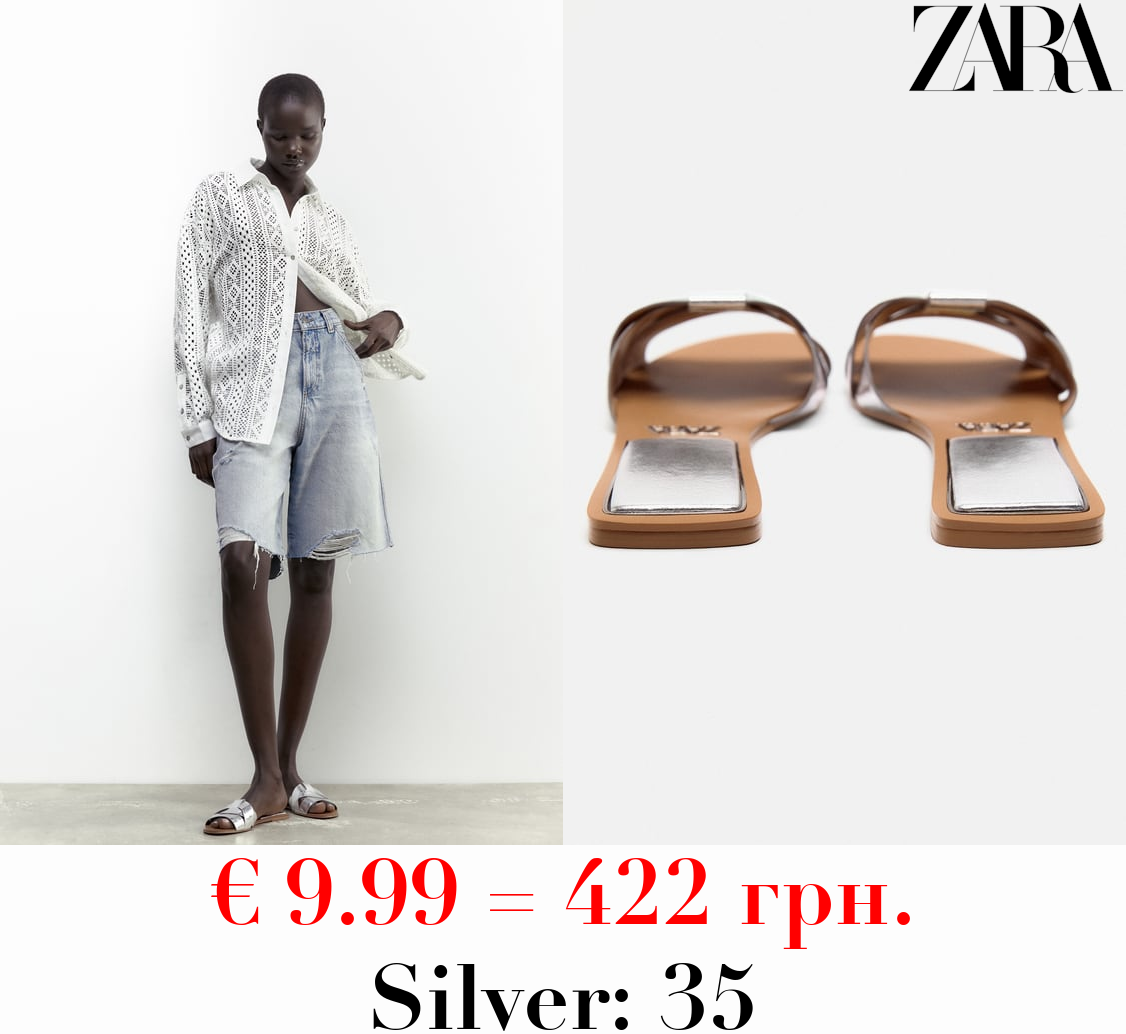 FLAT CRISS-CROSS LEATHER SLIDER SANDALS