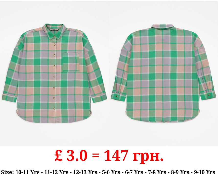 Green Checked Longline Shirt