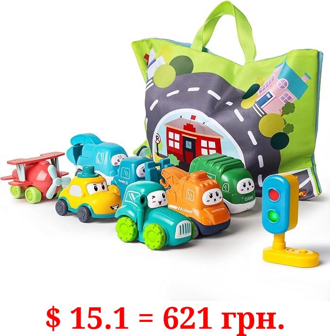 ALASOU 8 PCS Baby Cranes Car Toys with Playmat/Storage Bag|1st Birthday Gifts for Toddler Toys Age 1-2|Baby Toys for 1 2 Year Old Boy|1 2 Year Old Boy Birthday Gift for Infant Toddlers