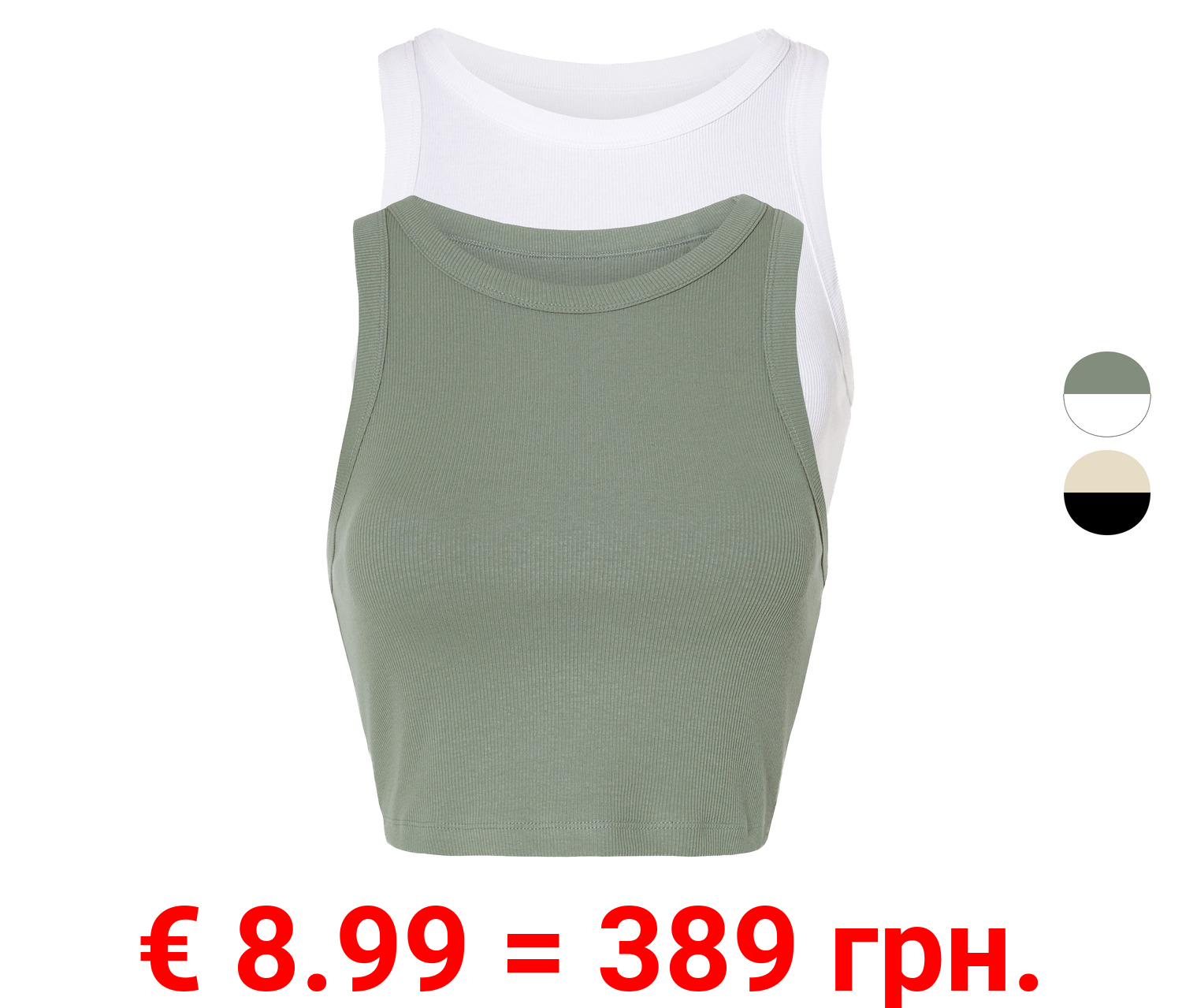 esmara® Damen Crop-Tops, 2 Stück, in modischer Ripp-Qualität