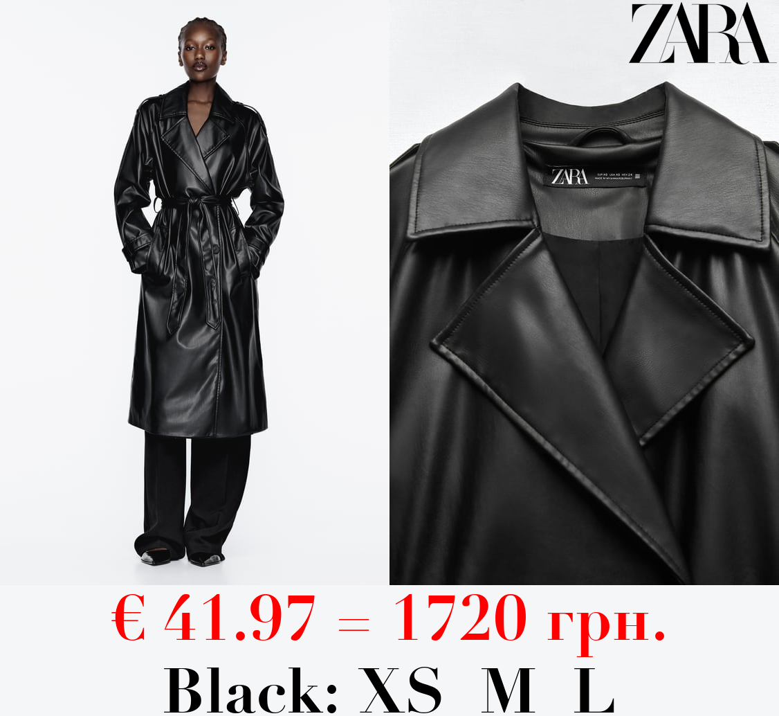 FAUX LEATHER TRENCH WITH BELT