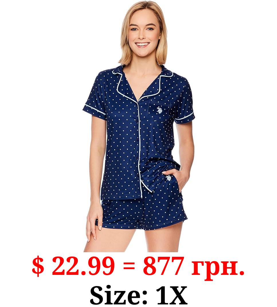 U.S. Polo Assn. Womens Pajama Set - Woven PJ Set for Women with Button Up Top and Shorts - Lounge Sets for Women