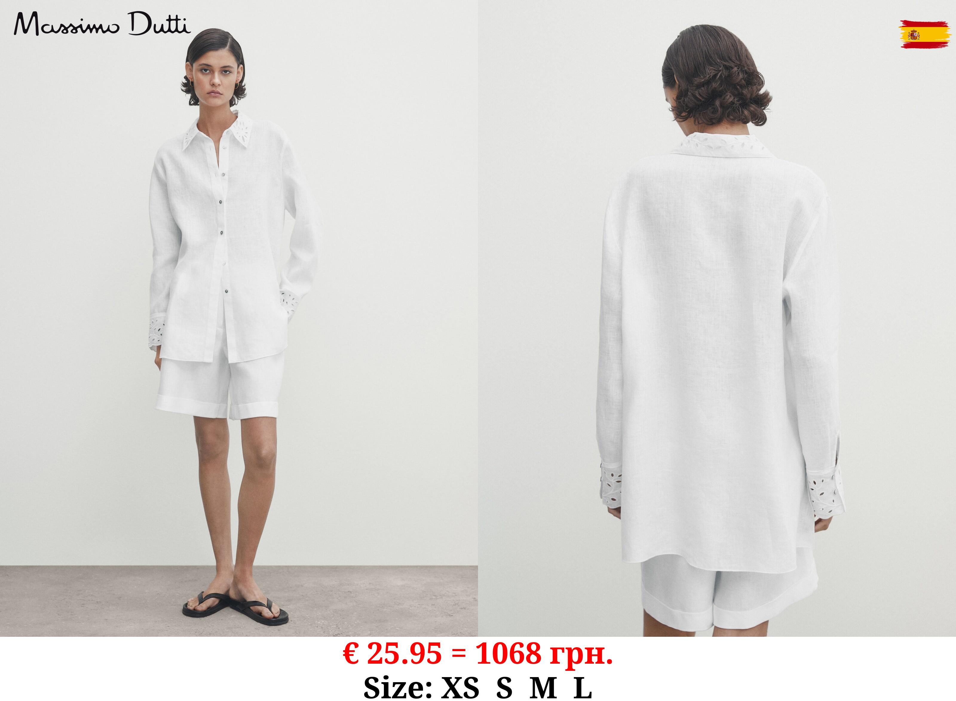 Linen shirt with cutwork embroidery WHITE