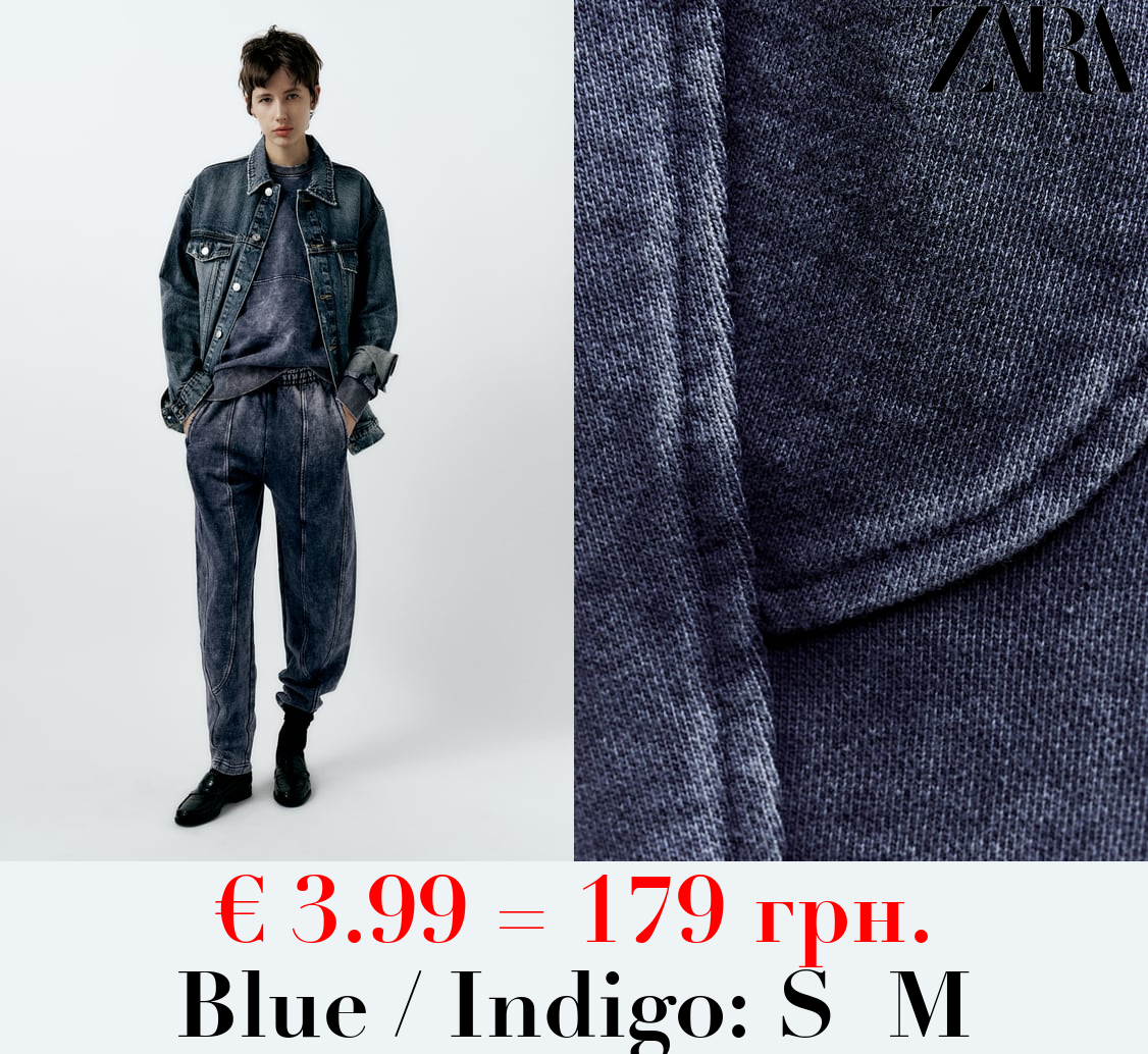 FADED-EFFECT CARROT FIT PLUSH TROUSERS