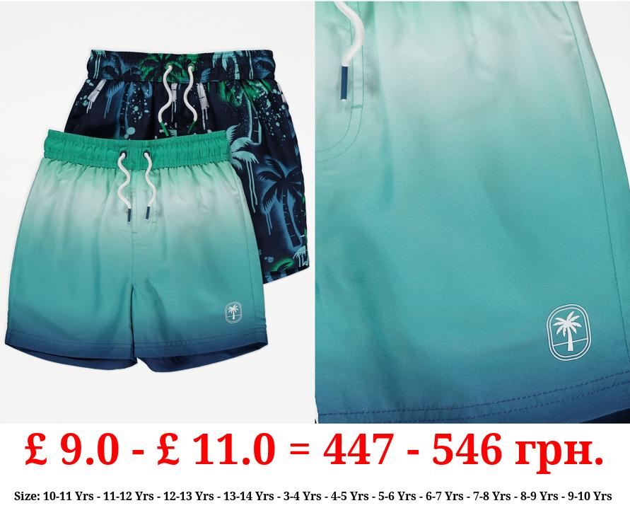 Tie Dye Ombre Palm Tree Swim Shorts 2 Pack