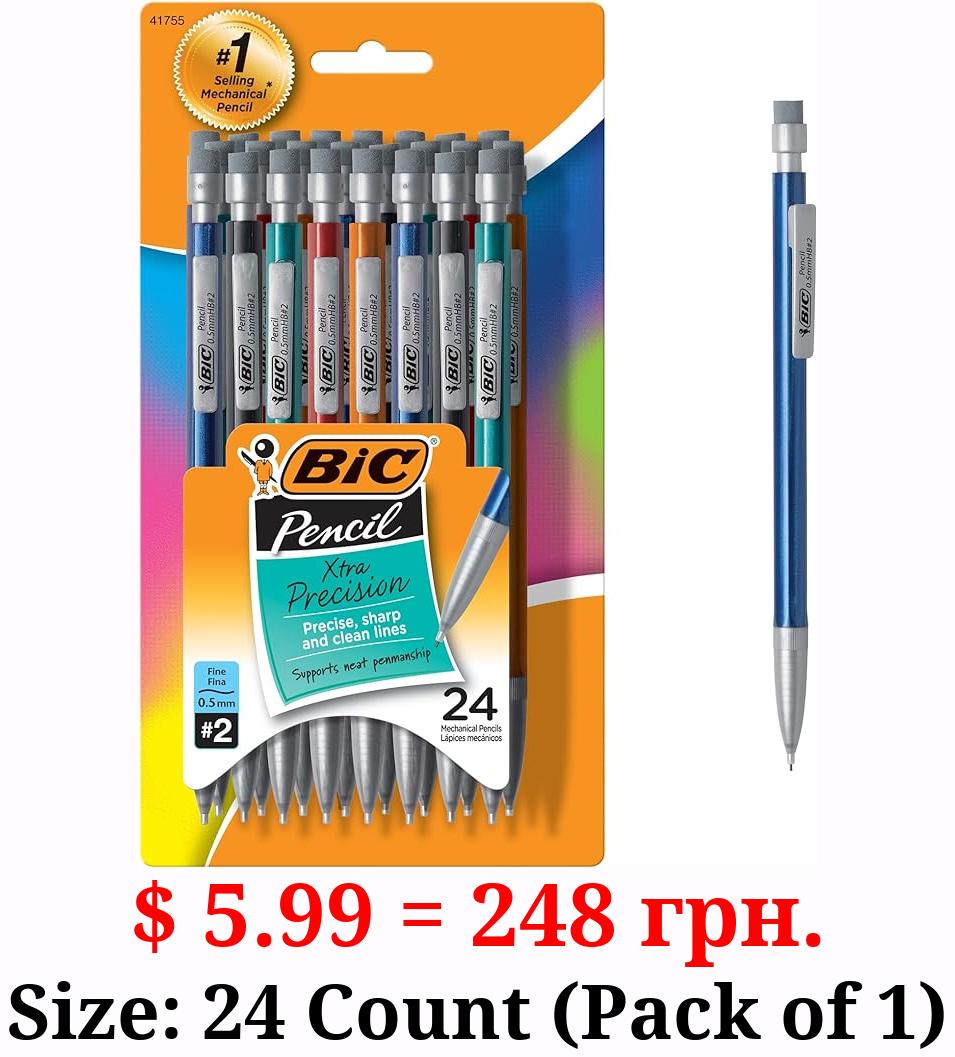 BIC Xtra-Precision Mechanical Pencil, Metallic Barrel, Fine Point (0.5mm), 24-Count, Doesn't Smudge and Erases Cleanly