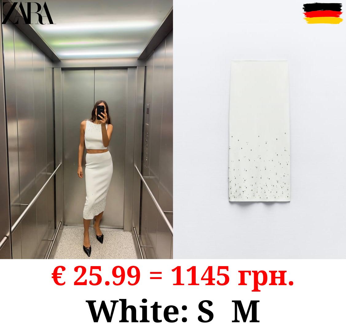 BEADED KNIT MIDI PENCIL SKIRT