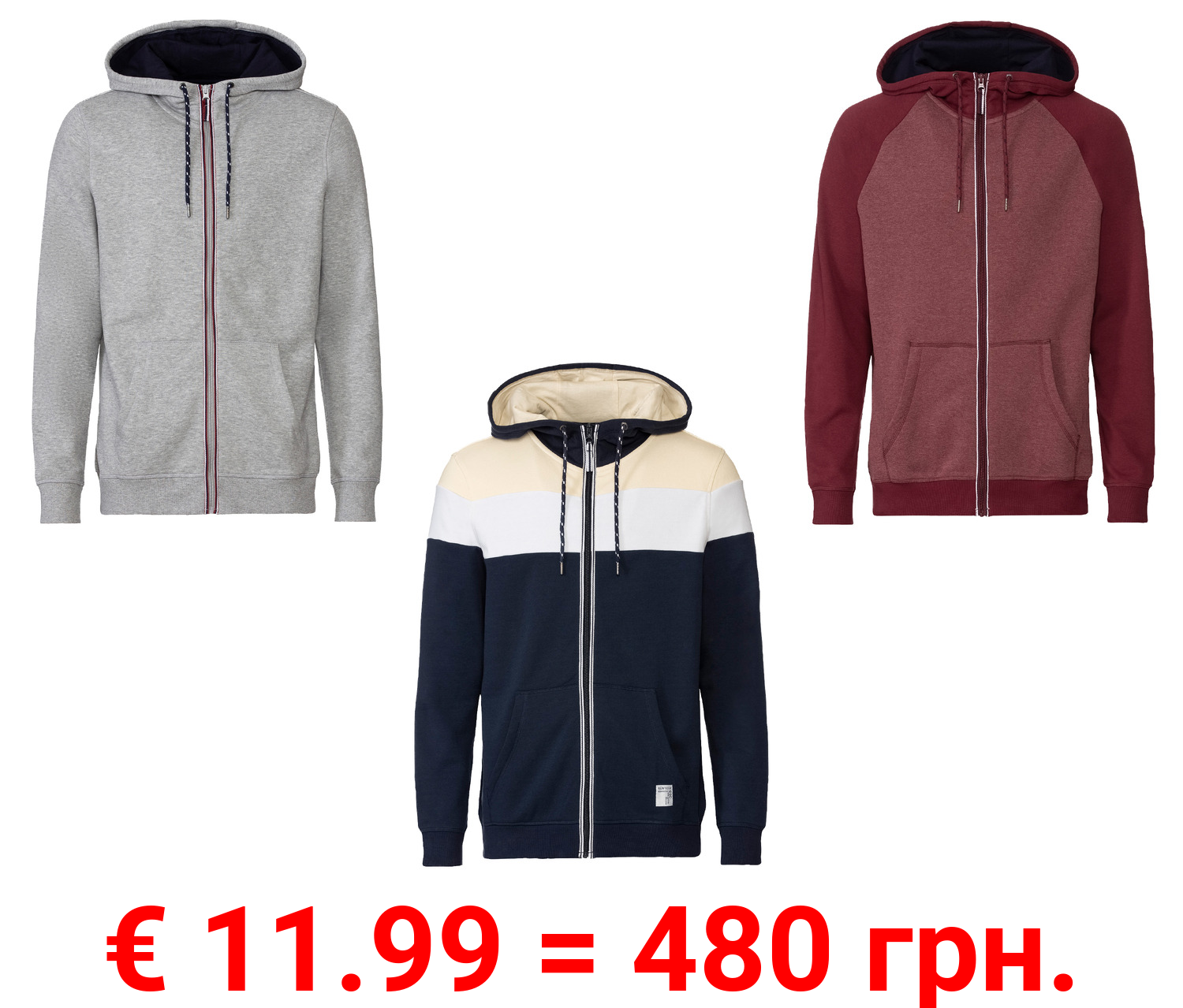 LIVERGY® Herren Sweatjacke mit Baumwolle