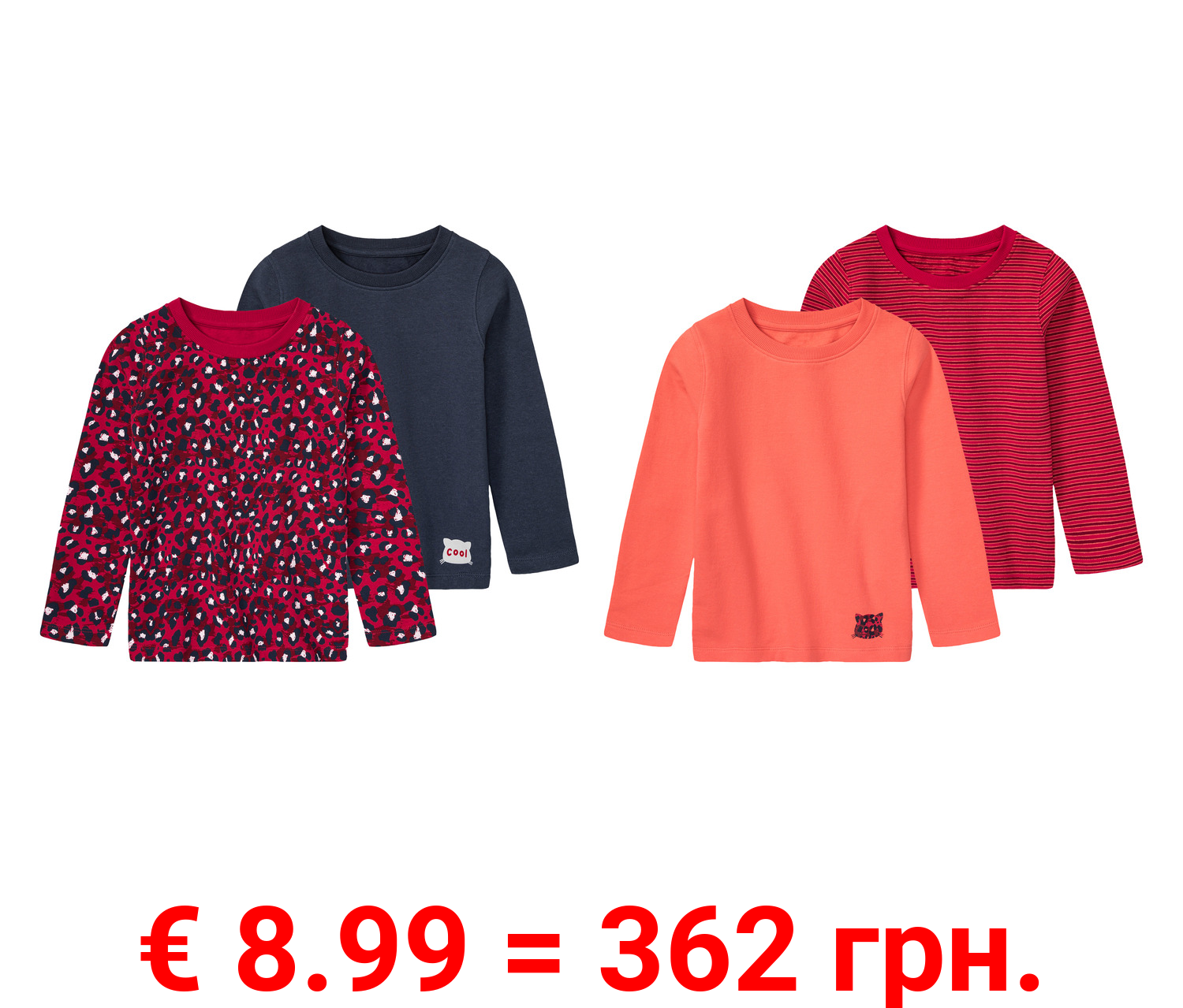 lupilu® Kleinkinder Mädchen Thermo-Langarmshirts, 2 Stück, angeraute Innenseite
