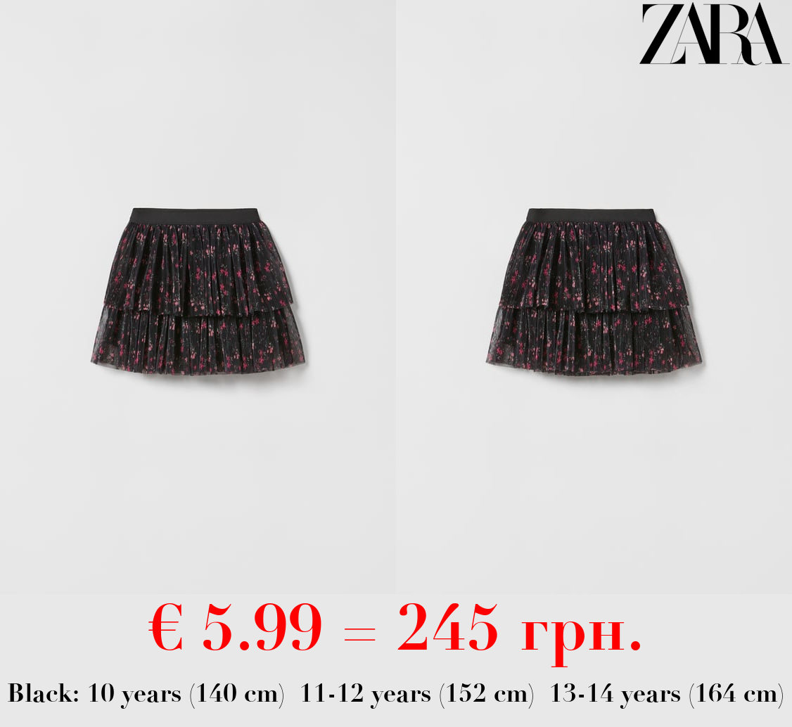 FLORAL PLEATED TULLE SKIRT