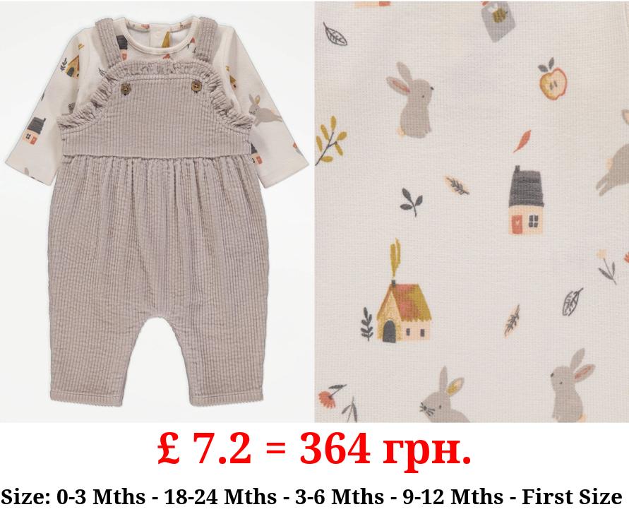 Stone Corduroy Dungarees and Printed Bodysuit Outfit