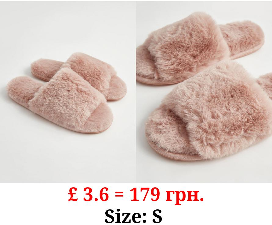 Pink Faux Fur Slider Slippers