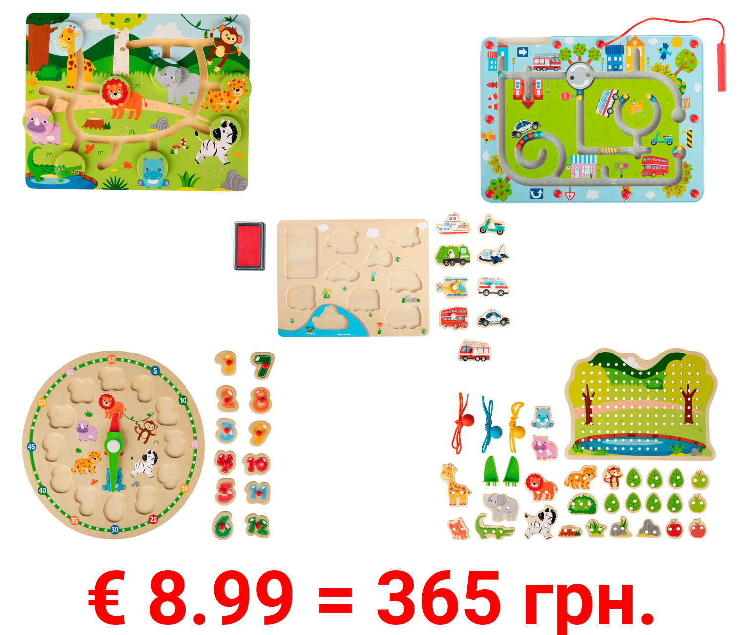 Playtive Lernpuzzle / Labyrinth / Fädelspiel, aus Holz