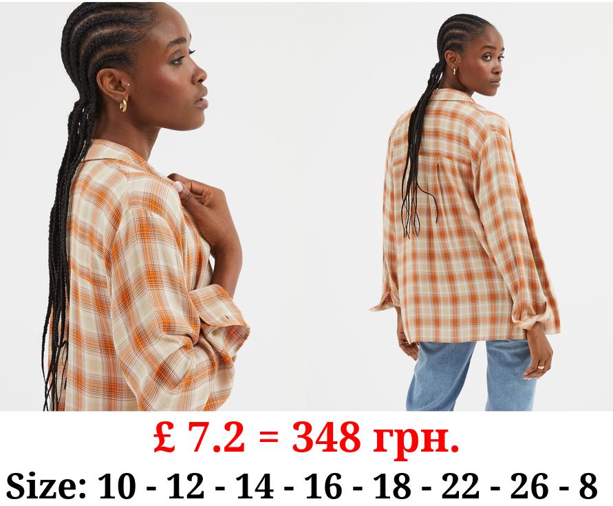 Peach Oversized Checked Shirt