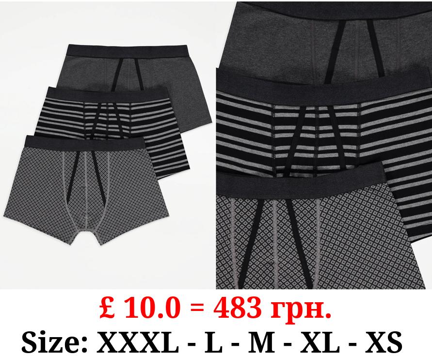 Grey Patterned A-Front Trunks 3 Pack
