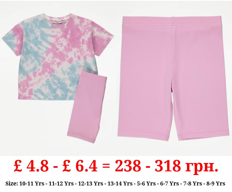 Pink Tie Dye T-Shirt and Cycle Short Outfit