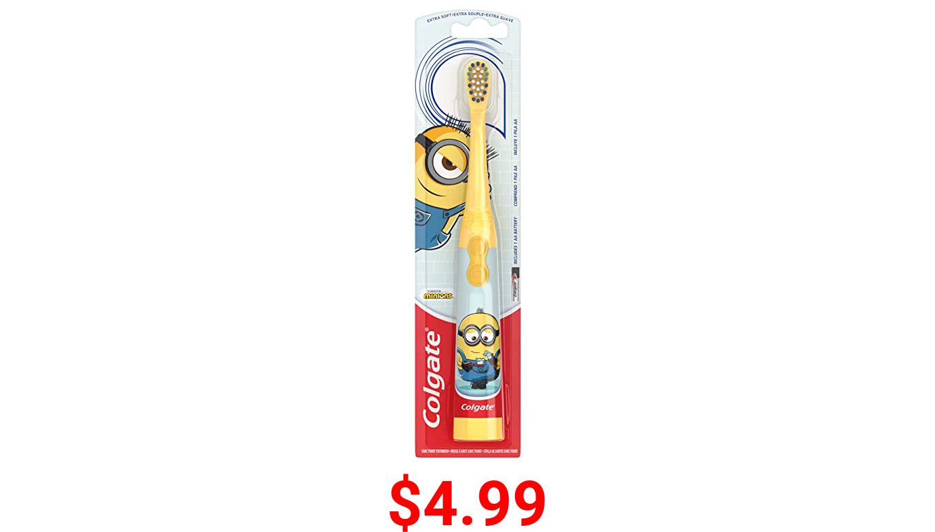 Colgate, Kids Battery Powered Toothbrush Minions Extra Soft Bristles, 1 Count, Color May Vary