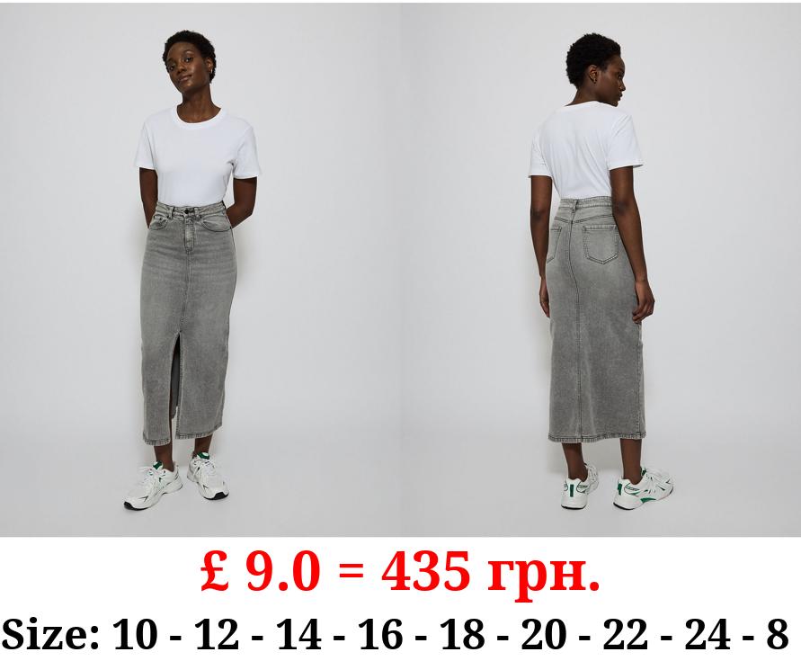 Grey Mid Wash Mid Rise Denim Skirt