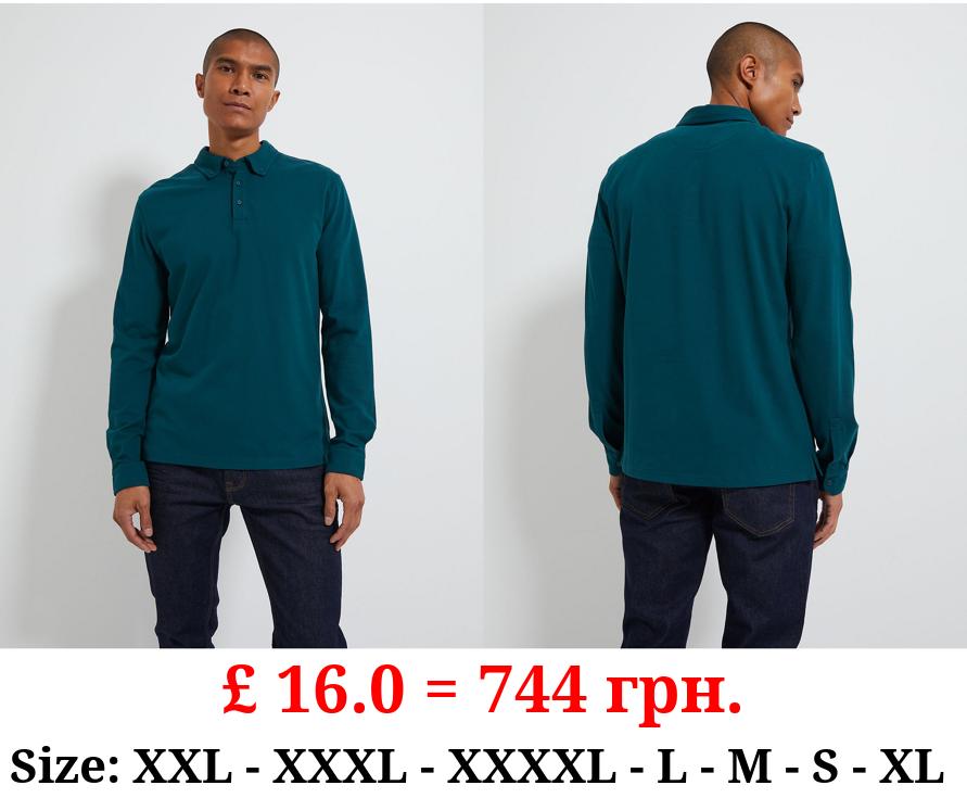 Teal Mercerised Long Sleeve Polo Top