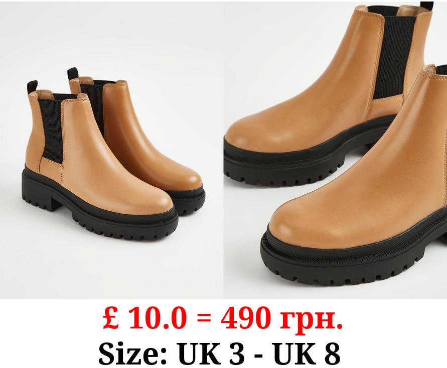 Camel Leather Chunky Chelsea Boots