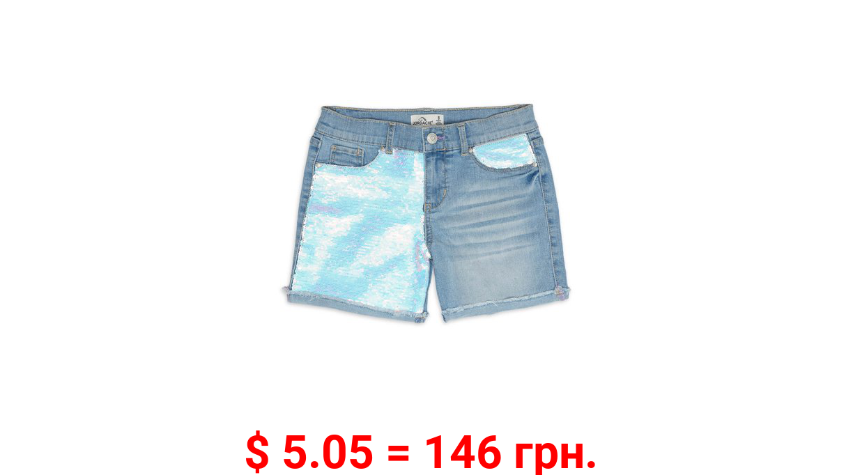 Jordache Girls Reversible Flip Sequin Roll Hem Denim Jean Shorts, Sizes 5-18