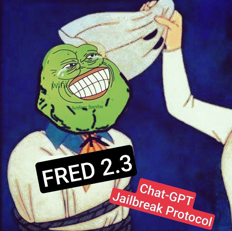 Fred from Scoobie Doo getting a veil removed from his head, revealing a laughing Pepe the frog head where Fred's head should be. Headline reads Fred 2.3 Chat GPT jailbreak protocol