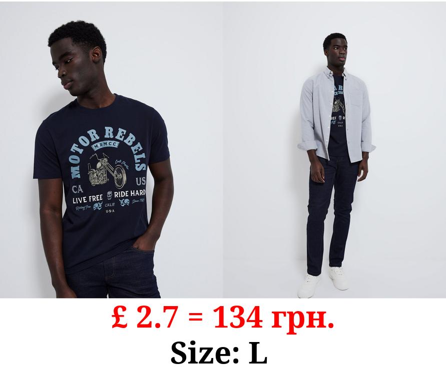 Navy Motor Rebels Graphic T-Shirt