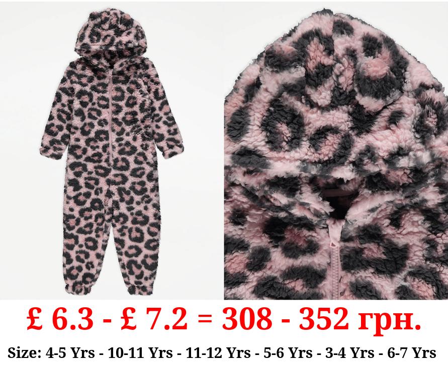 Pink Leopard Fleece Onesie