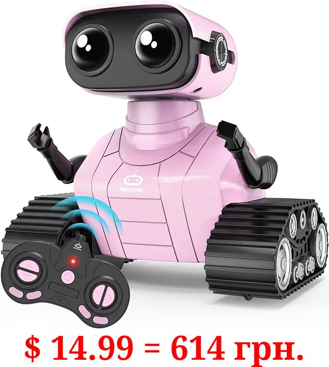 Playsheek Robot Toys Remote Control Robot Toy Rechargeable Emo Robot with Auto-Demonstration Kids Robot RC Robot for Kids Smart Robot Gift for Children Age 3 Years and Up Pink