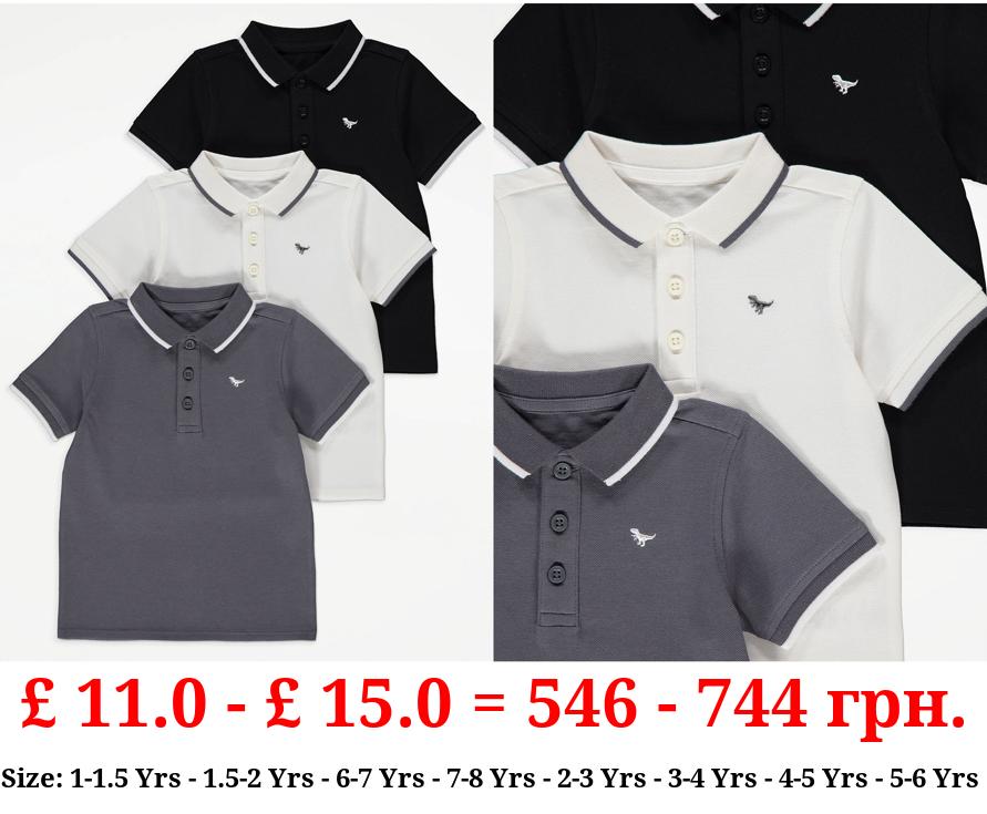 Dinosaur Embroidered Polo Tops 3 Pack