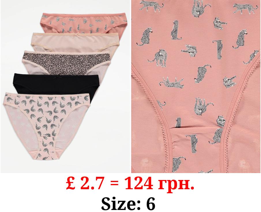 Animal Print Super High Leg Briefs 5 Pack