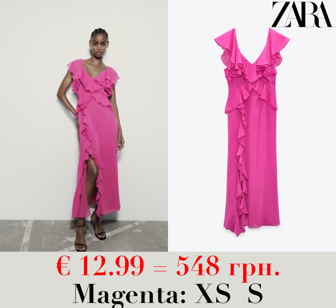 RUFFLED MIDI SLIP DRESS