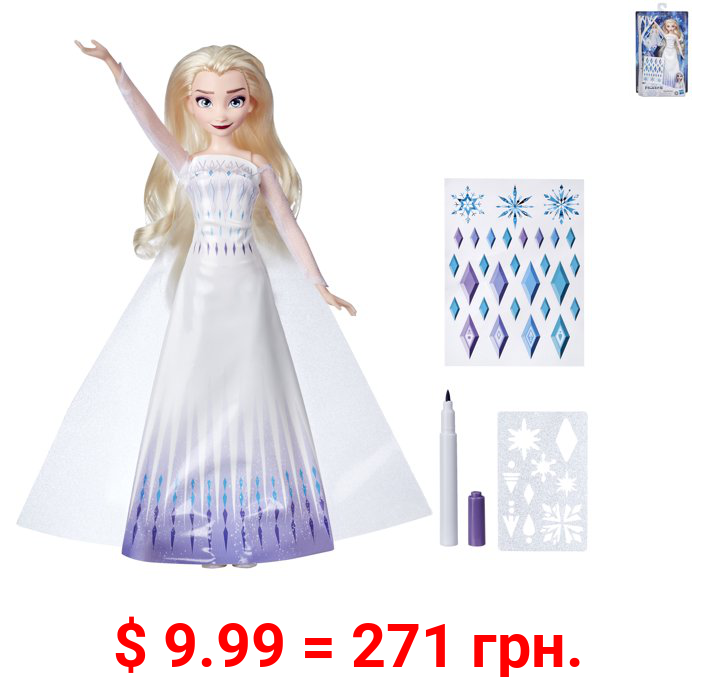 DIsney's Frozen 2 Design-a-Dress Elsa Doll with Stickers, Marker, and Stencil