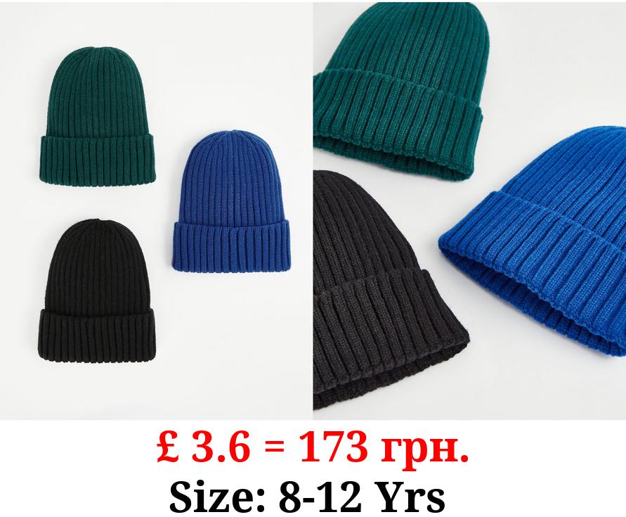 Knitted Beanie Hats 3 Pack