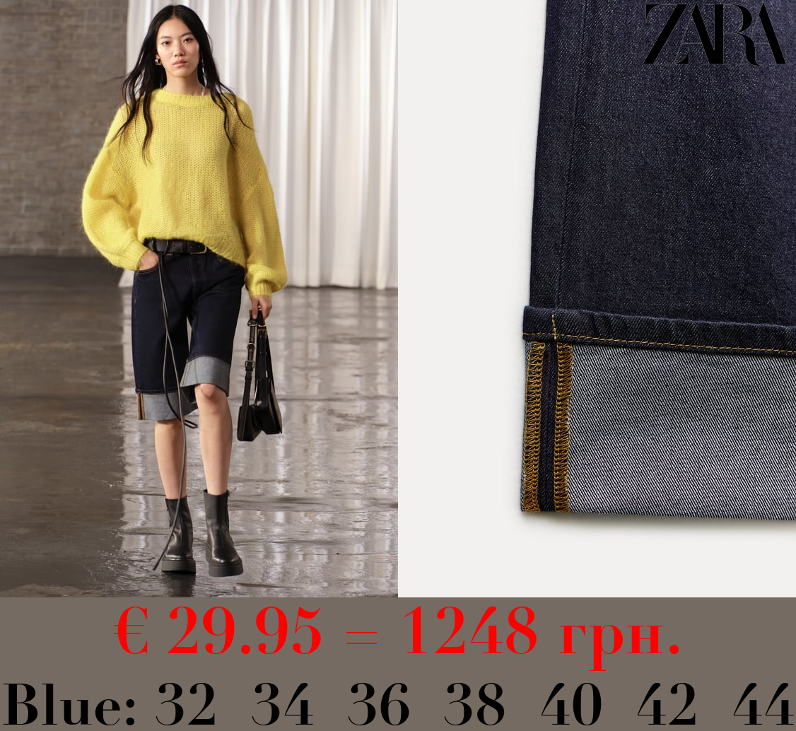 ZW COLLECTION RELAXED-FIT HIGH-WAIST CAPRI DENIM BERMUDA SHORTS