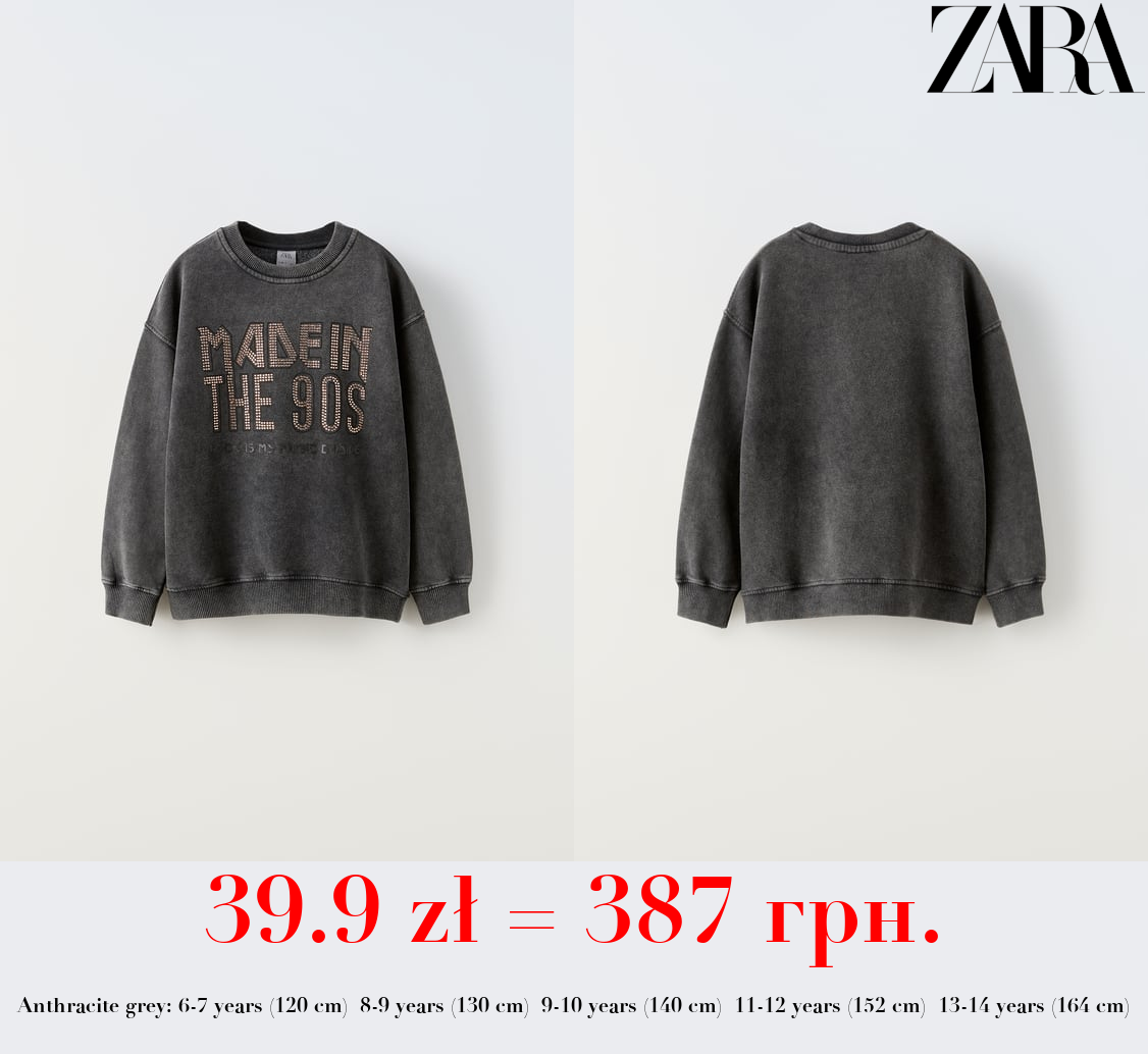 SWEATSHIRT WITH RHINESTONE SLOGAN