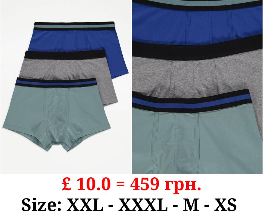 Plain Stripe Waistband Hipster Trunks 3 Pack